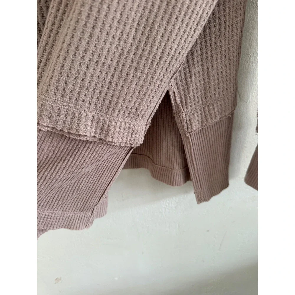 We The Free Free People North Shore Thermal Knit Tunic Taupe Mauve Large